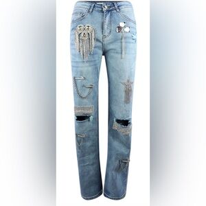 Secret Gem Rhinestone Jeans women’s sz small medium wash new!! By Edge